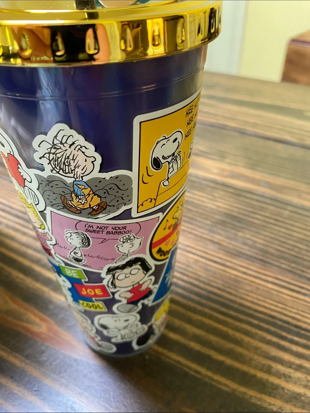 Peanuts Navy Blue Tumbler with Gold Lid NIB